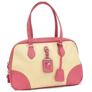 Authentic PRADA Canapa Grezza Tote Canvas and Leather GREAT FOR SUMMER